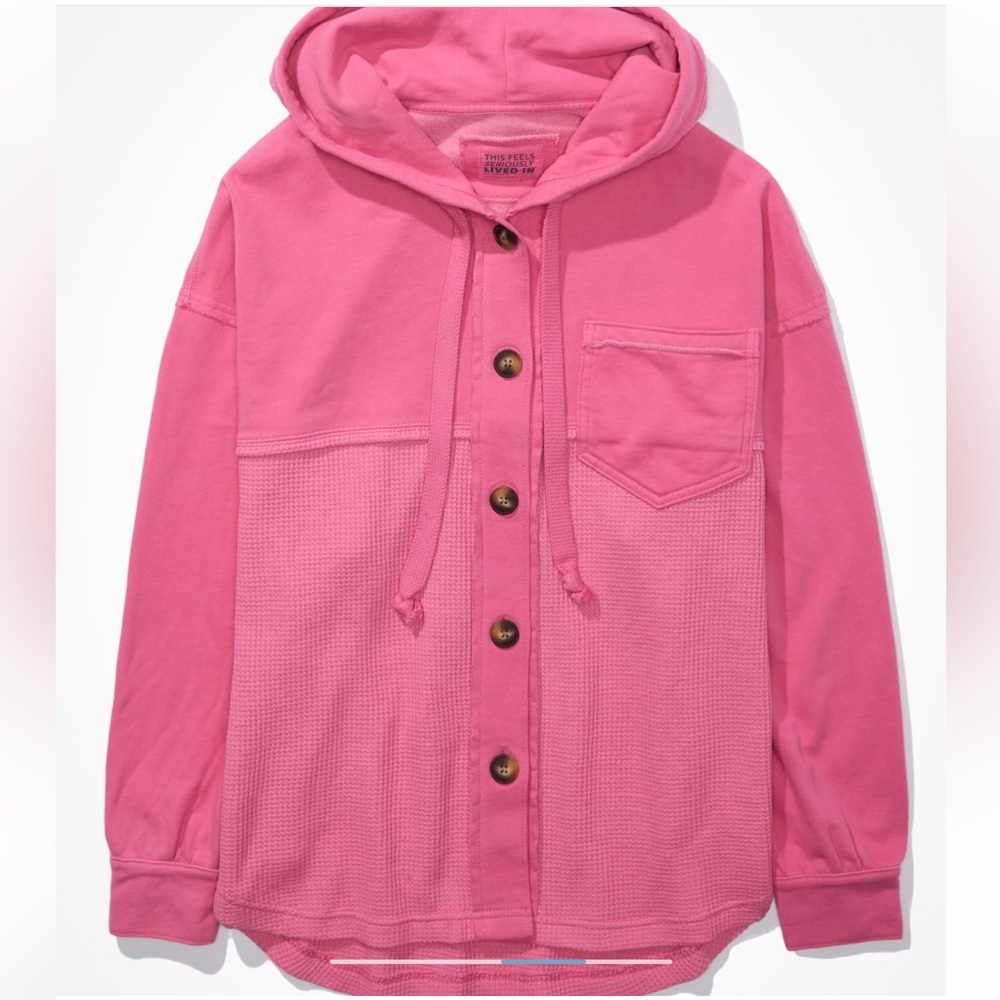 American Eagle pink hooded shacket
